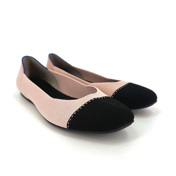 Rothys Womens The Square Flats In Rosewater Size 9 Pink/Black Comfort Preppy - Picture 2 of 8